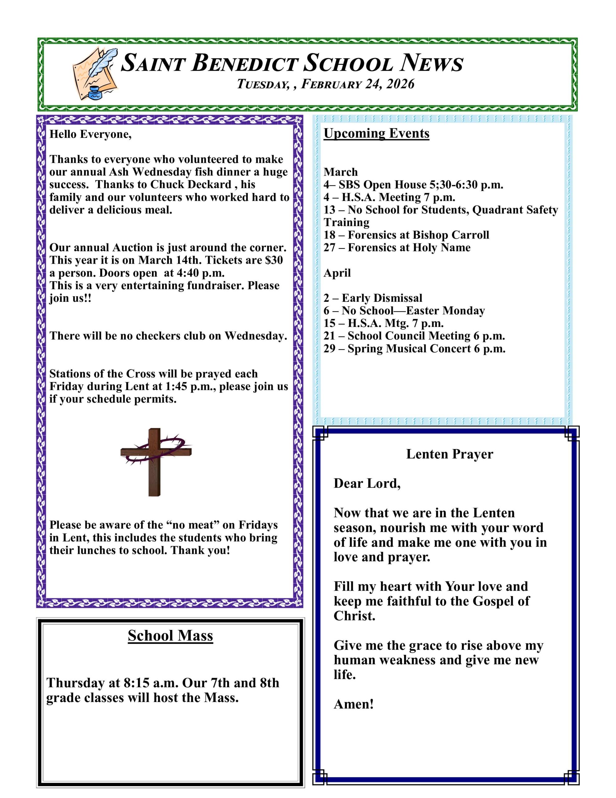 St. Benedict Weekly Newsletter — February 23, 2026