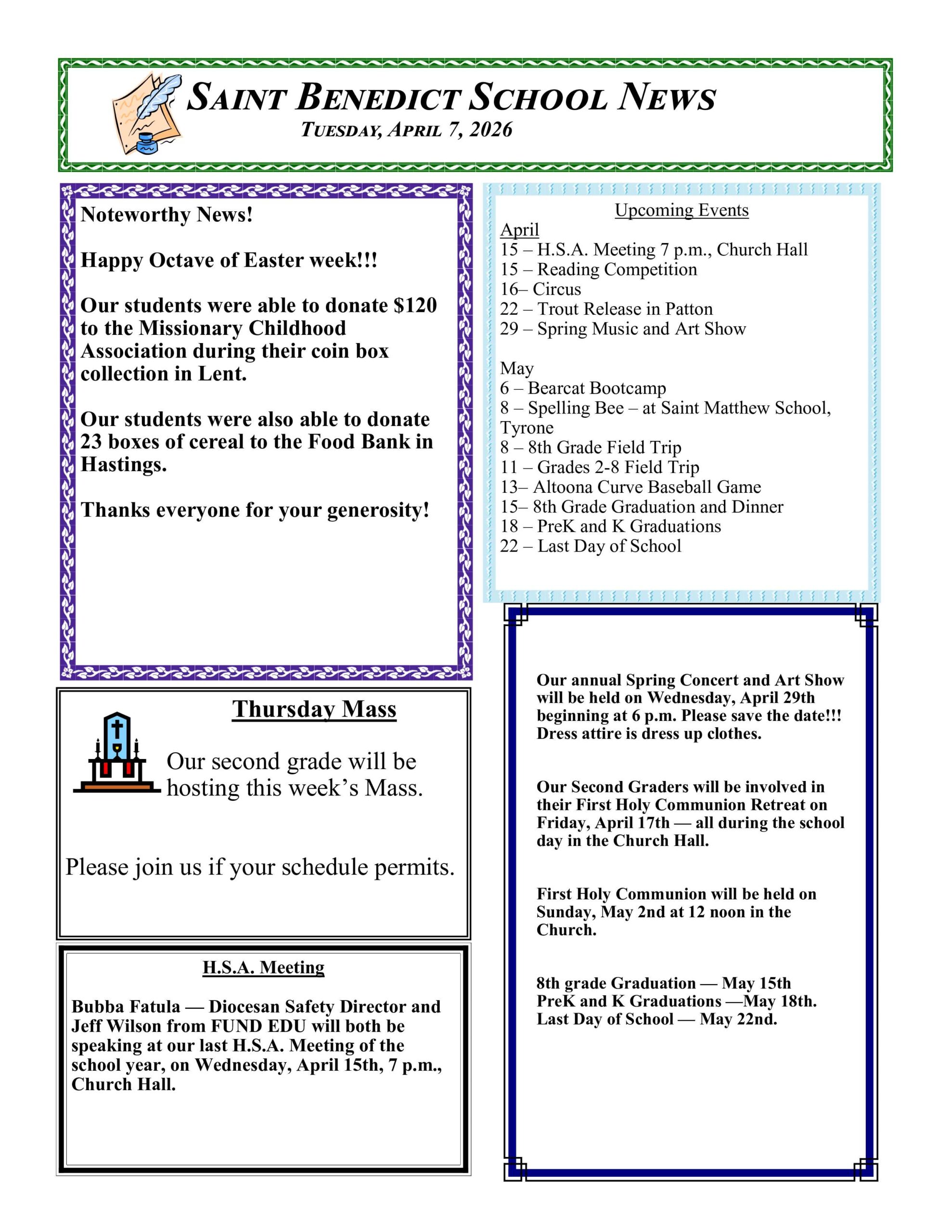 St. Benedict Weekly Newsletter — April 7, 2026
